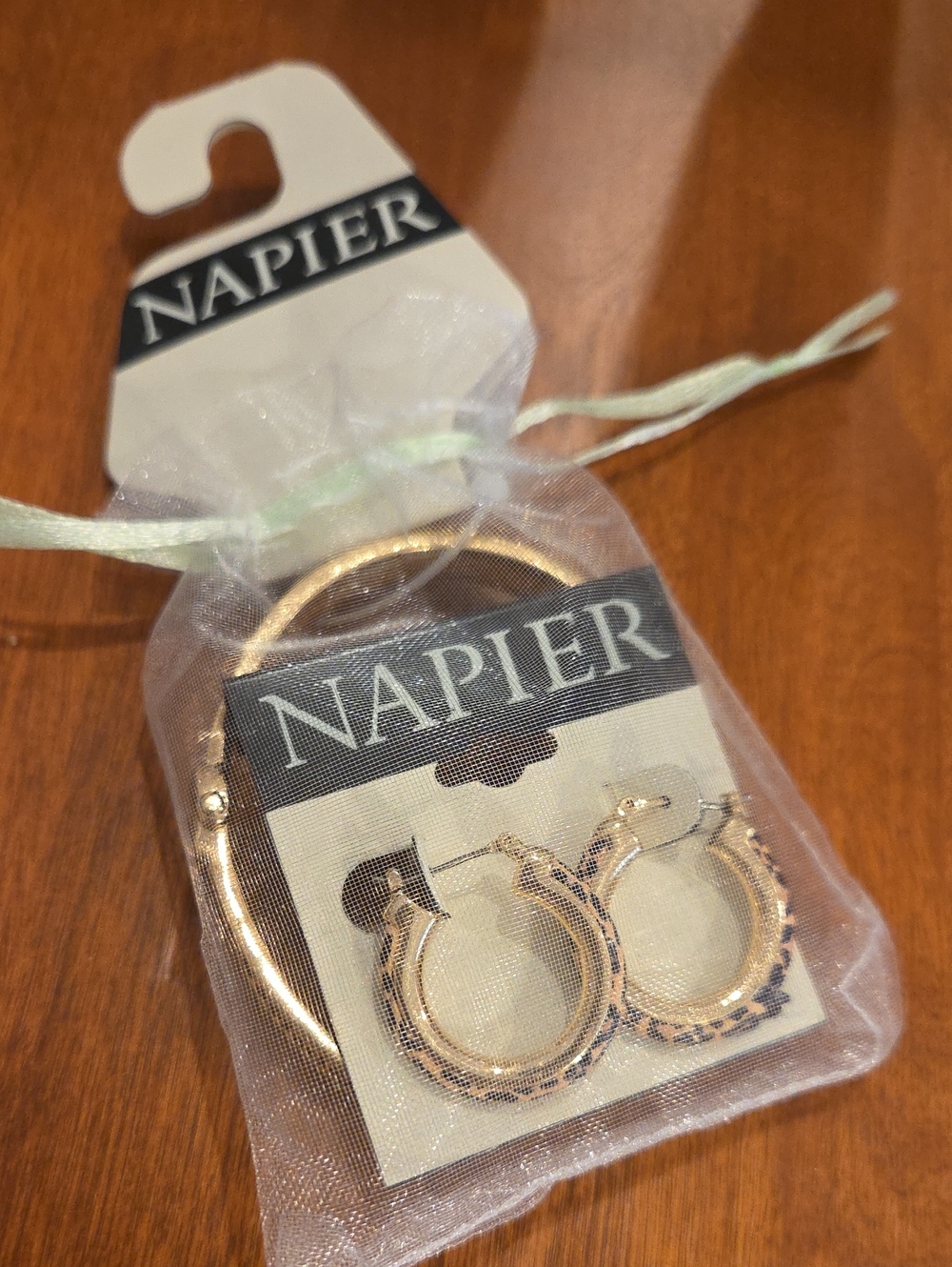 Napier Gold-Tone Leopard Hoop Earrings with Matching Bangle Set